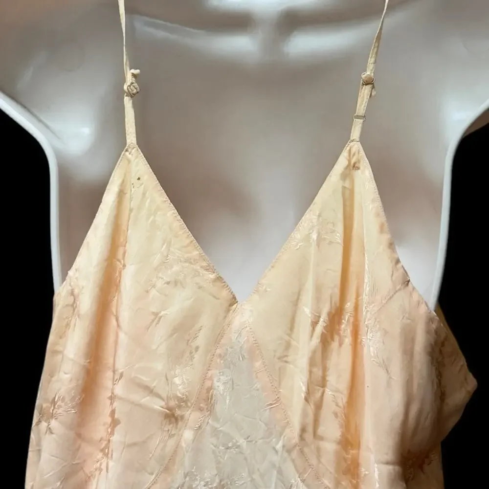 1930’s Cream Orangle Bias Cut Slip Dress Nightgown Floral Embossed Vintage READ - Picture 6 of 16